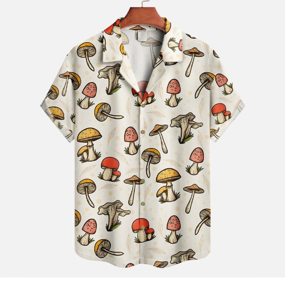 ramwe Other - MUSHROOM PRINT SHORT SLEEVE BUTTON-UP SHIRT, OFF-WHITE m